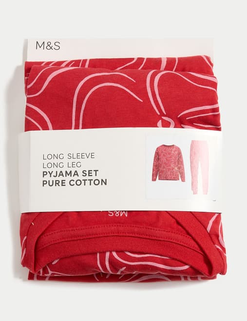 Pure Cotton Bow Print Pyjamas (12 Mths-16 Yrs)