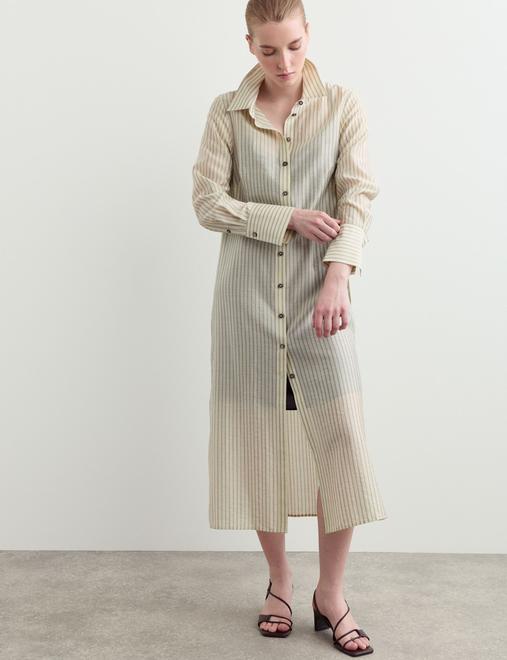 Lyocell Rich Striped Midi Shirt Dress