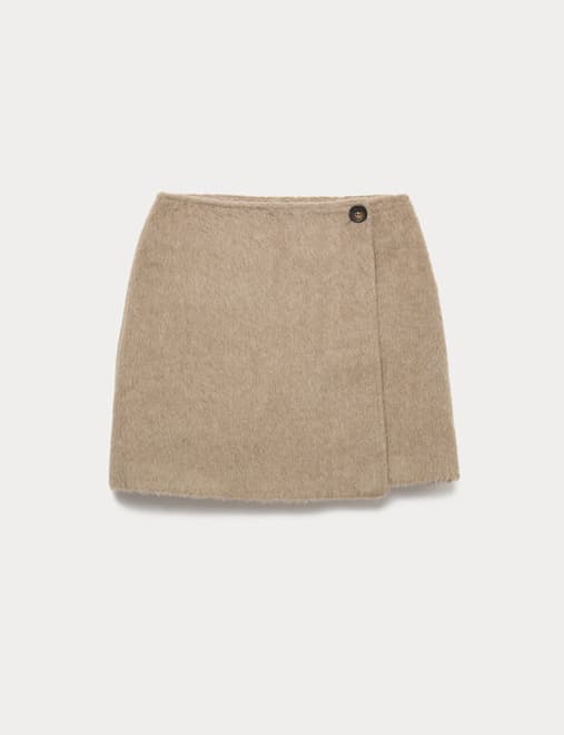 Brushed Mini Wrap Skirt with Wool