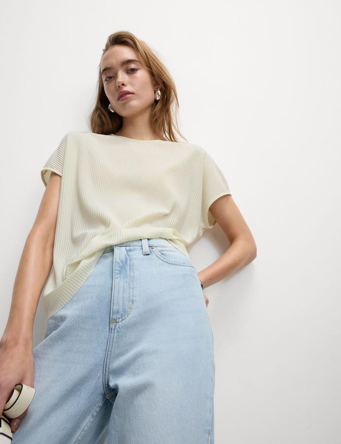 Plisse Round Neck Top