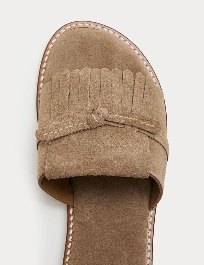 Suede Fringed Flat Mules