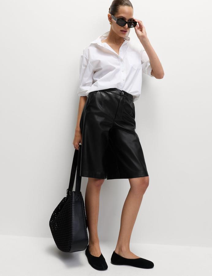 Faux Leather High Waisted Knee Length Bermuda Shorts