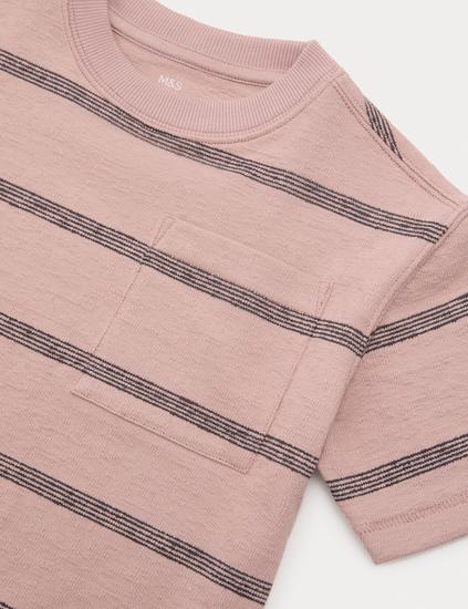 Pure Cotton Striped Textured T-Shirt (2-8 Yrs)