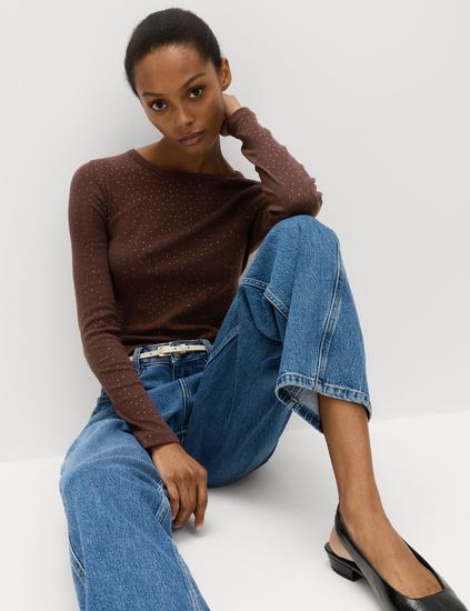 Cotton Rich Embellished Ribbed Top
