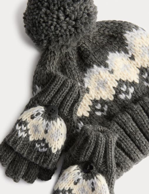 2pc Patterned Hat and Glove Set (3-13 Yrs)