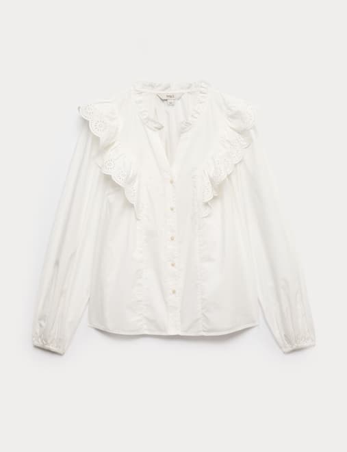 Pure Cotton Broderie Long Sleeve Blouse