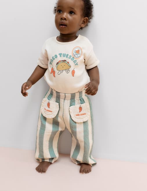 Pure Cotton Striped Taco Tuesday Trousers (0-5 Yrs)