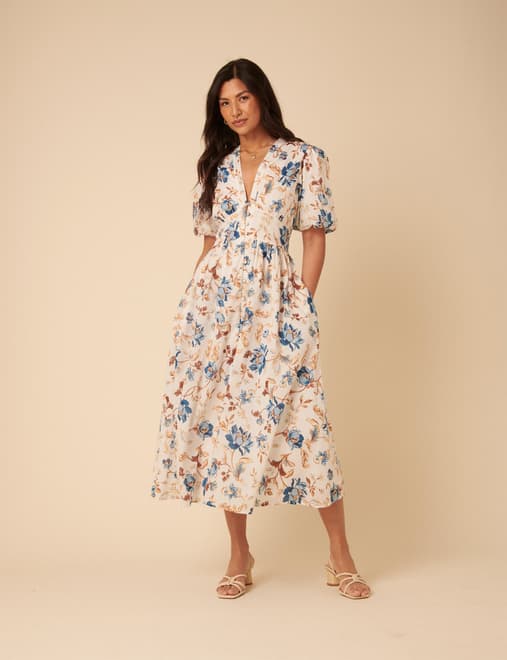 White Floral Starlight Midi Dress