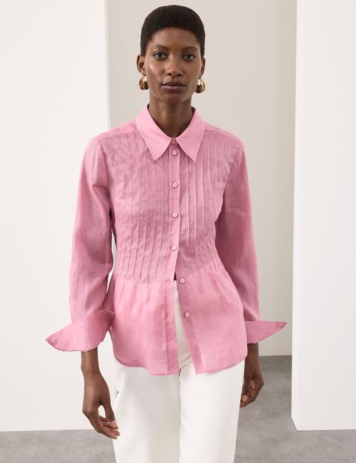 Pure Ramie Pintuck Waisted Shirt