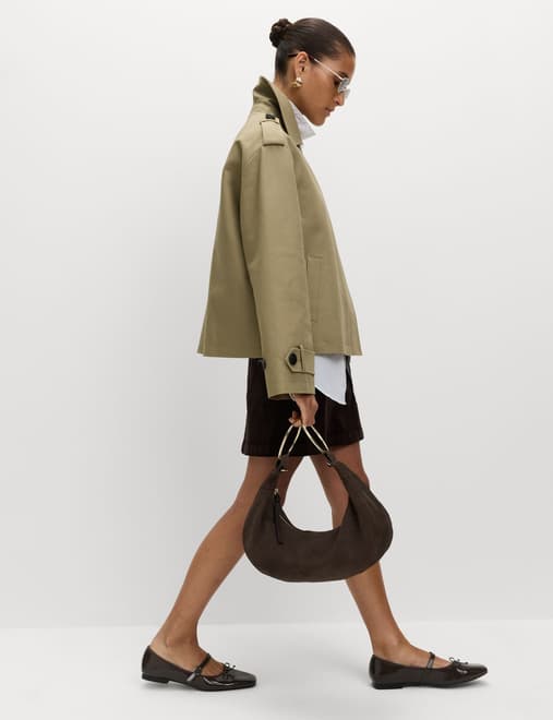 Cotton Rich Asymmetric Short Trench Coat