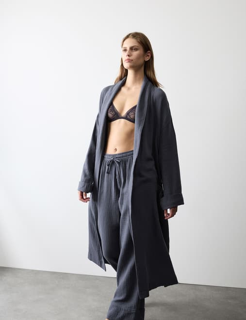 Pure Cotton Muslin Dressing Gown
