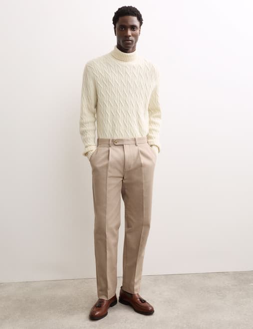Pure Cashmere Diagonal Cable Roll Neck