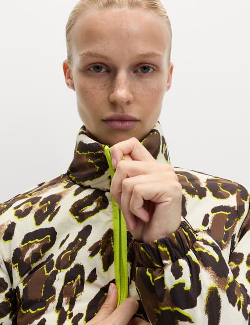 Padded Printed Funnel Neck Jacket