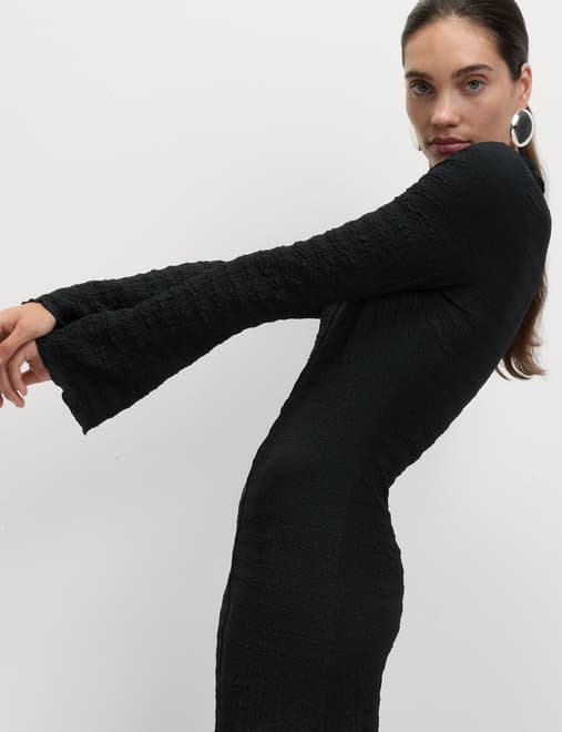 Jersey Textured Midi Skater Dress