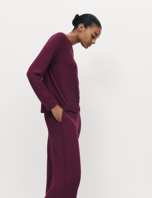 Satin Trim Long Sleeve Pyjama Top