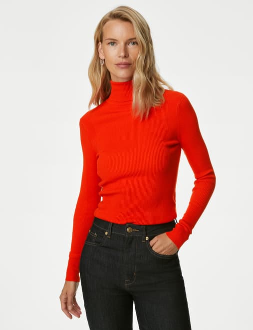 Ribbed Roll Neck Fitted Jumper