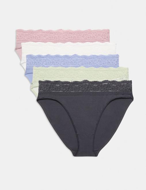 5pk Cotton Lycra® High Leg & Lace Knickers