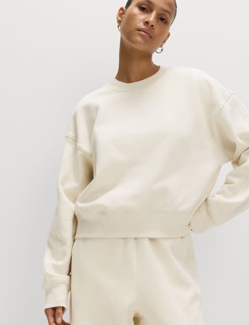 Pure Cotton Garment Dye Cropped Sweatshirt