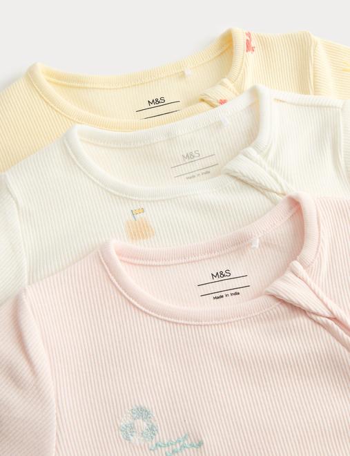 3 Pack Cotton Rich Embroidered Rompers (7lbs-3 Yrs)