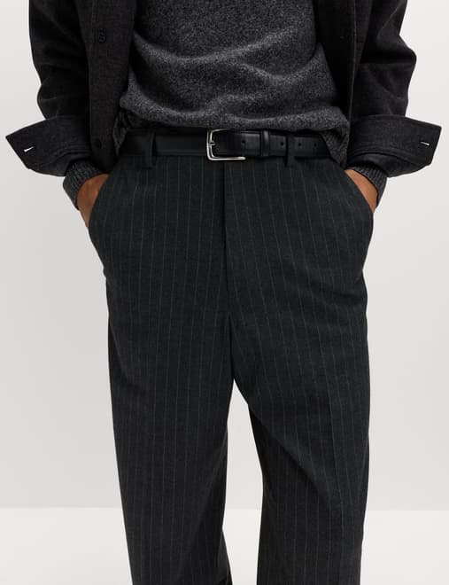 Relaxed Fit Pinstripe Flat Front Trousers