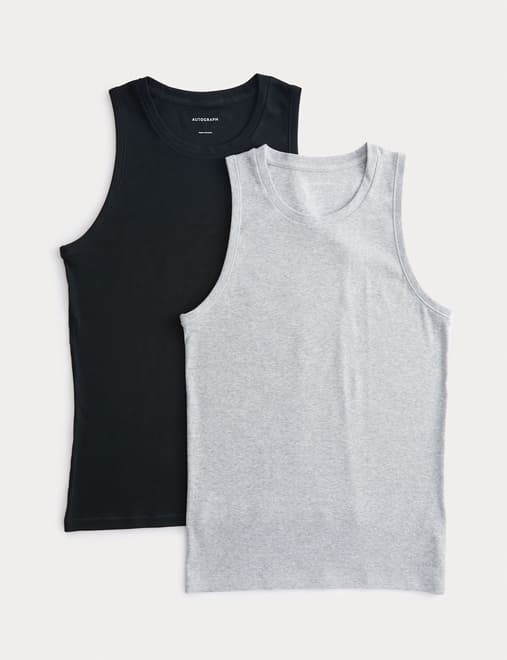 2pk Cotton Rich Ribbed Sleeveless Vests