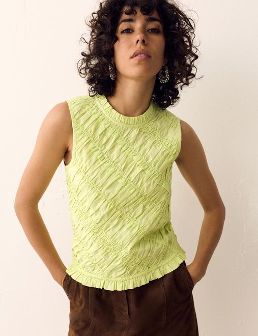 Pure Cotton Shirred Sleeveless Top