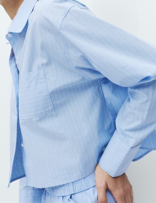 Pure Cotton Striped Cropped Pyjama Shirt
