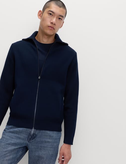 Cotton Blend Milano-Knit Zip Up Jumper
