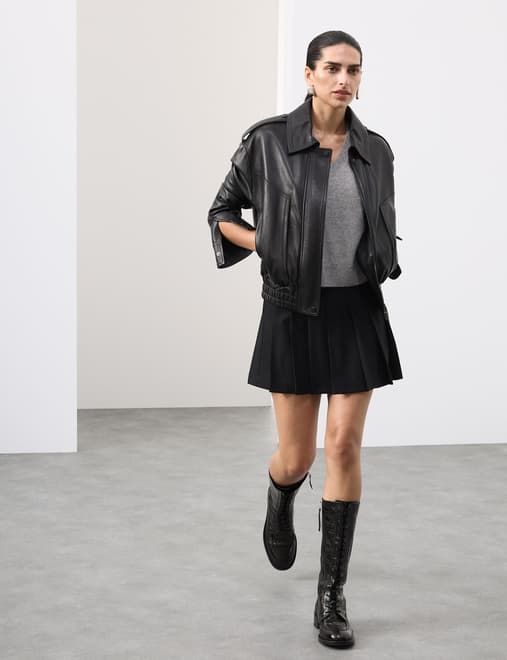 Wool Blend Pleated Mini Skirt