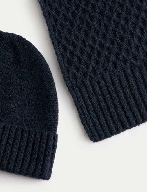 Waffle Knitted Hat & Scarf Set