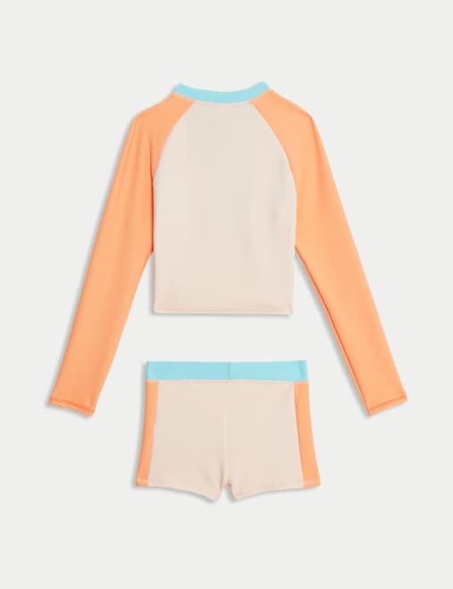 2pc Colourblock Long Sleeve Swim Set (6-16 Yrs)