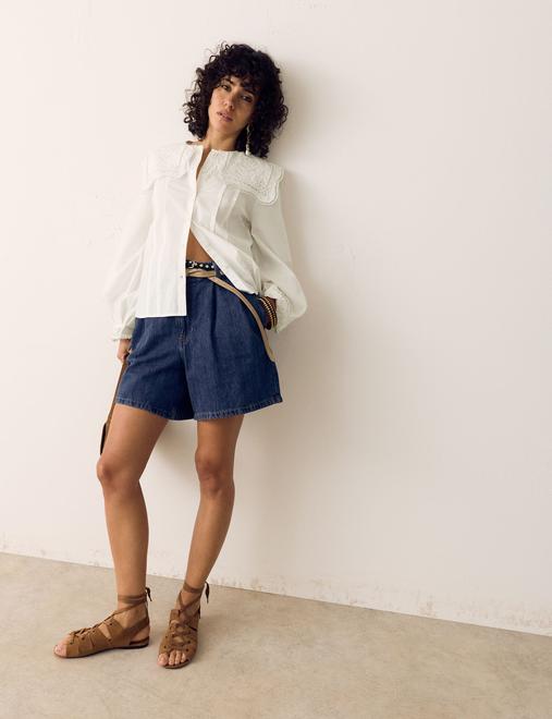 Pure Cotton Broderie Collar Shirt
