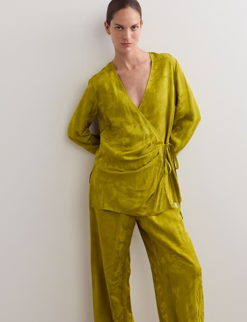 Avocado Jacquard Wrap Shirt Co-ord