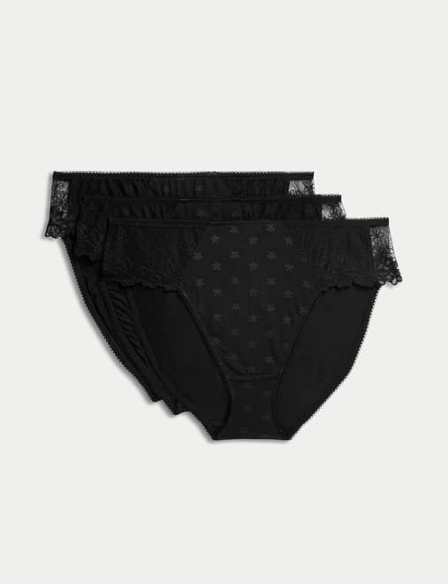3pk Daisy Embroidery High Leg Knickers