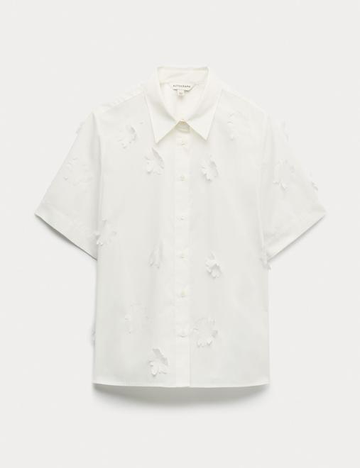 Cotton Blend Floral Cutwork Detail Shirt