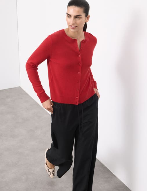 Pure Cashmere Crew Neck Relaxed Cardigan