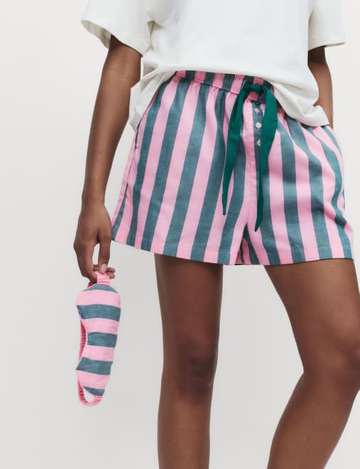 Pure Cotton Striped Shortie Set with Eye Mask