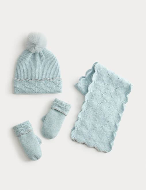 Kids' Scallop Hat, Scarf and Mitten Set (3-13 Yrs)