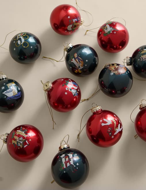 12pk Glass 12 Days of Christmas Baubles