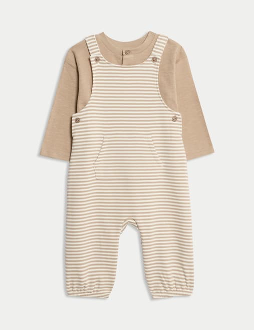 2pc Pure Cotton Striped Dungarees Outfit (0-3 Yrs)