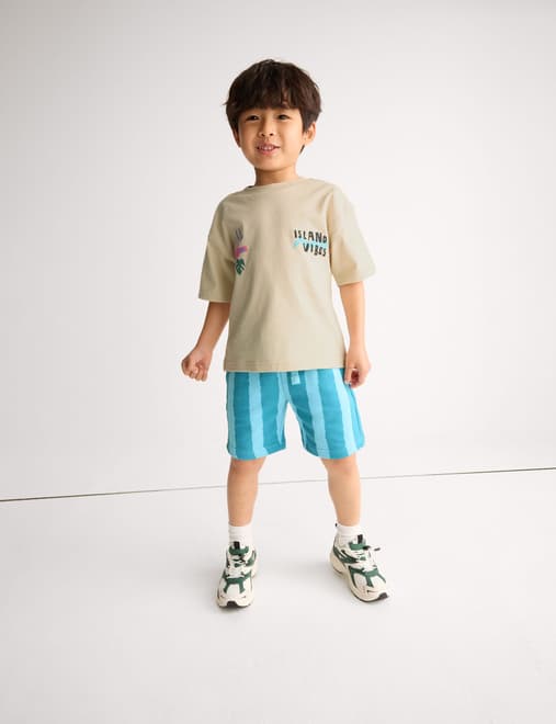 Cotton Rich Slogan Top & Shorts Outfit (2-8 Yrs)