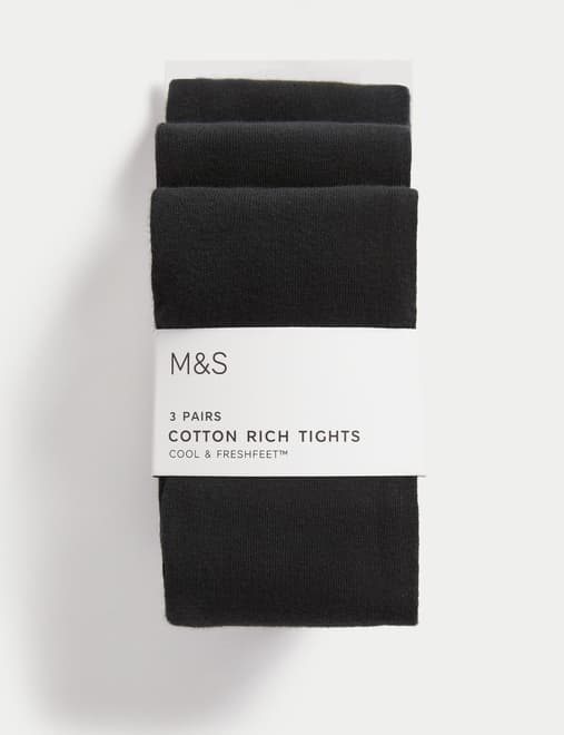 3pk Cotton School Tights (2-16 Yrs)
