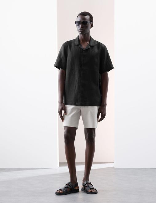 Pure Linen Herringbone Cuban Collar Shirt
