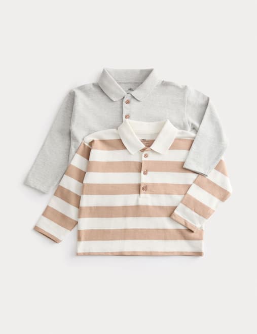 2pk Pure Cotton Long Sleeve Polo Tops (0-3 Yrs)