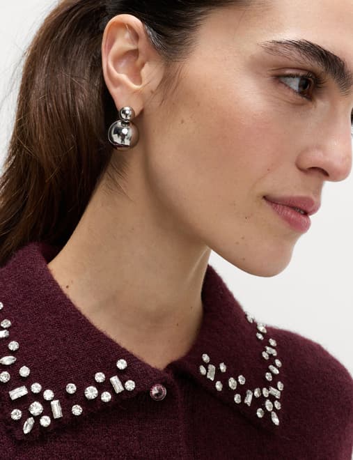 Embellished Cropped Cardigan with Wool