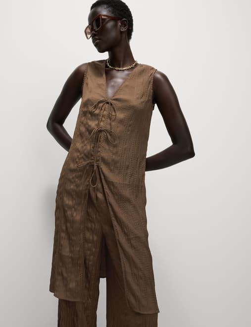 Textured Tie Front Longline Top