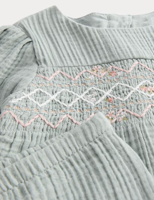 2pc Pure Cotton Smocked Outfit (0-24 Mths)