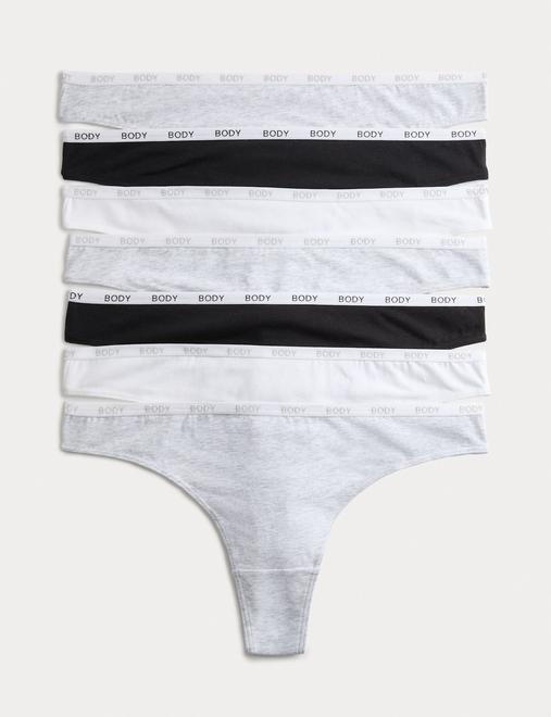 7 Pack Cotton Rich Logo Waistband Thongs