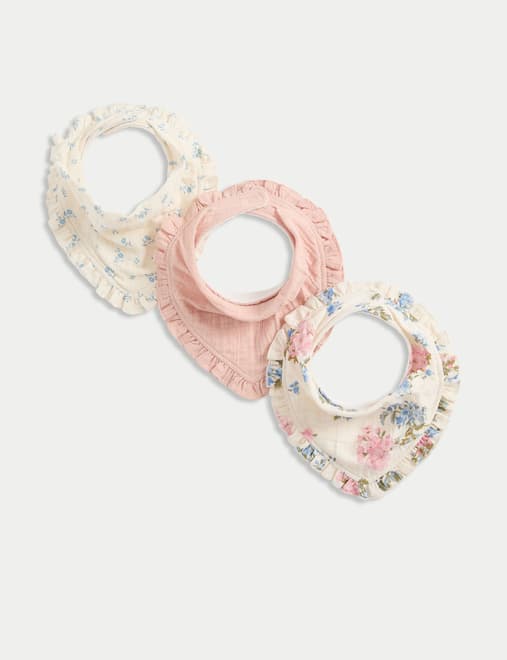 3pk Cotton Rich Floral Bibs