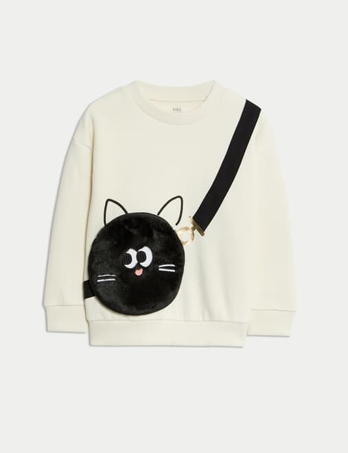 Cotton Rich Halloween Cat Bag Sweatshirt (2-8 Yrs)